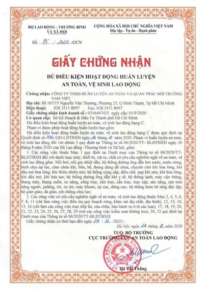 giấy cn huấn luyện an toàn lao động